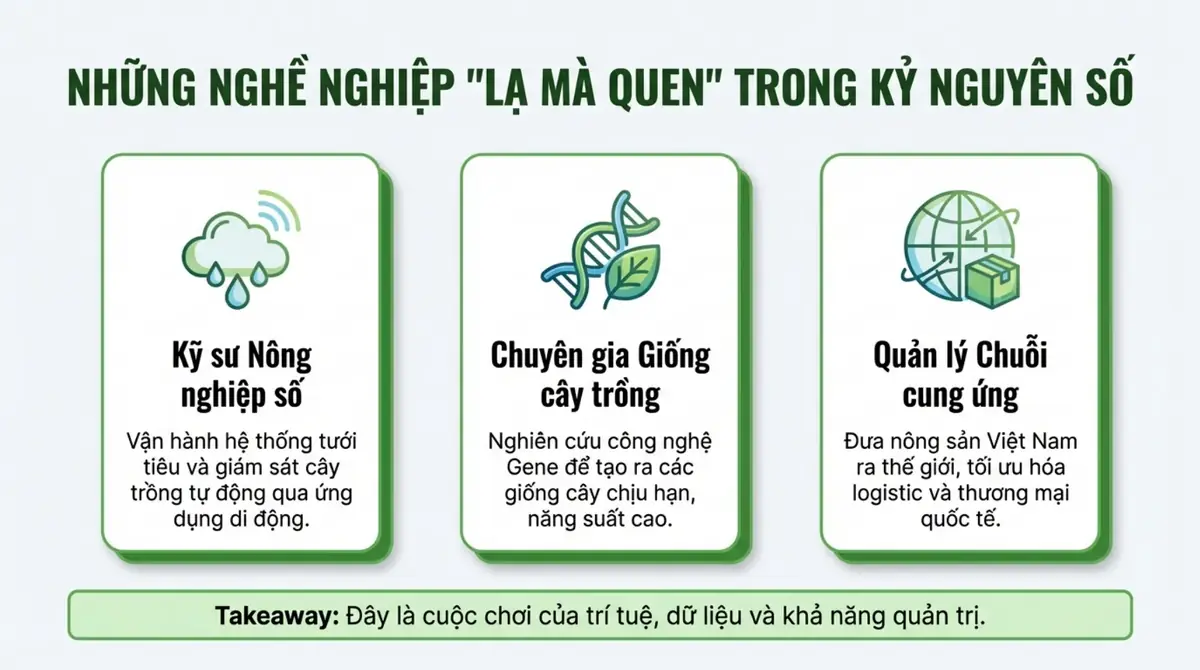 Ba thẻ nghề mới trong nông nghiệp: kỹ sư nông nghiệp số, chuyên gia giống cây trồng, quản lý chuỗi cung ứng