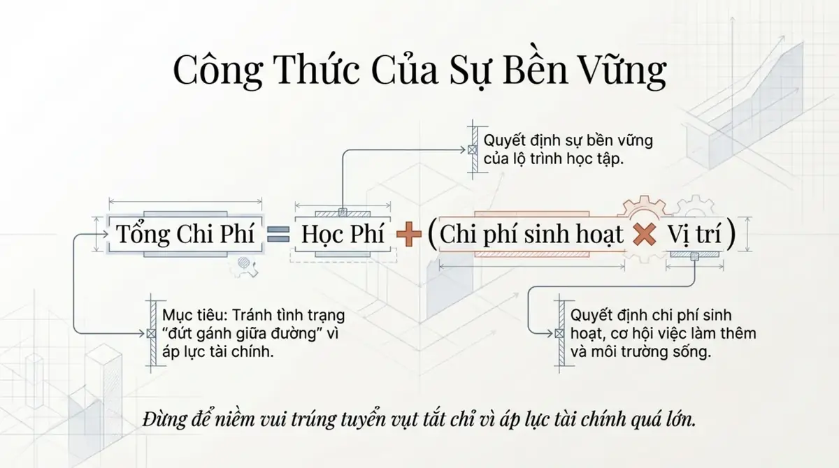 Công thức tổng chi phí bằng học phí cộng chi phí sinh hoạt nhân vị trí