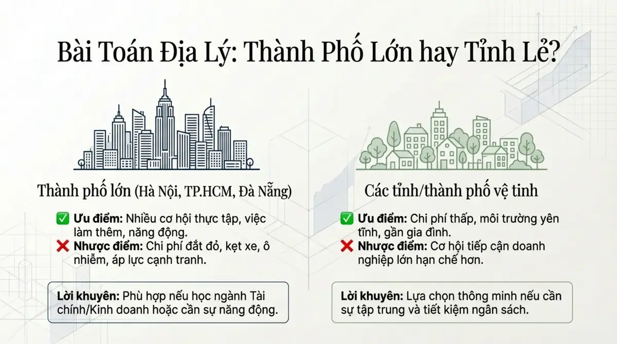 So sánh ưu điểm và nhược điểm khi học ở thành phố lớn với học ở các tỉnh, thành phố vệ tinh