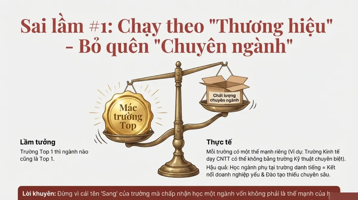 Cán cân: một bên là mác trường top, bên kia là chất lượng chuyên ngành