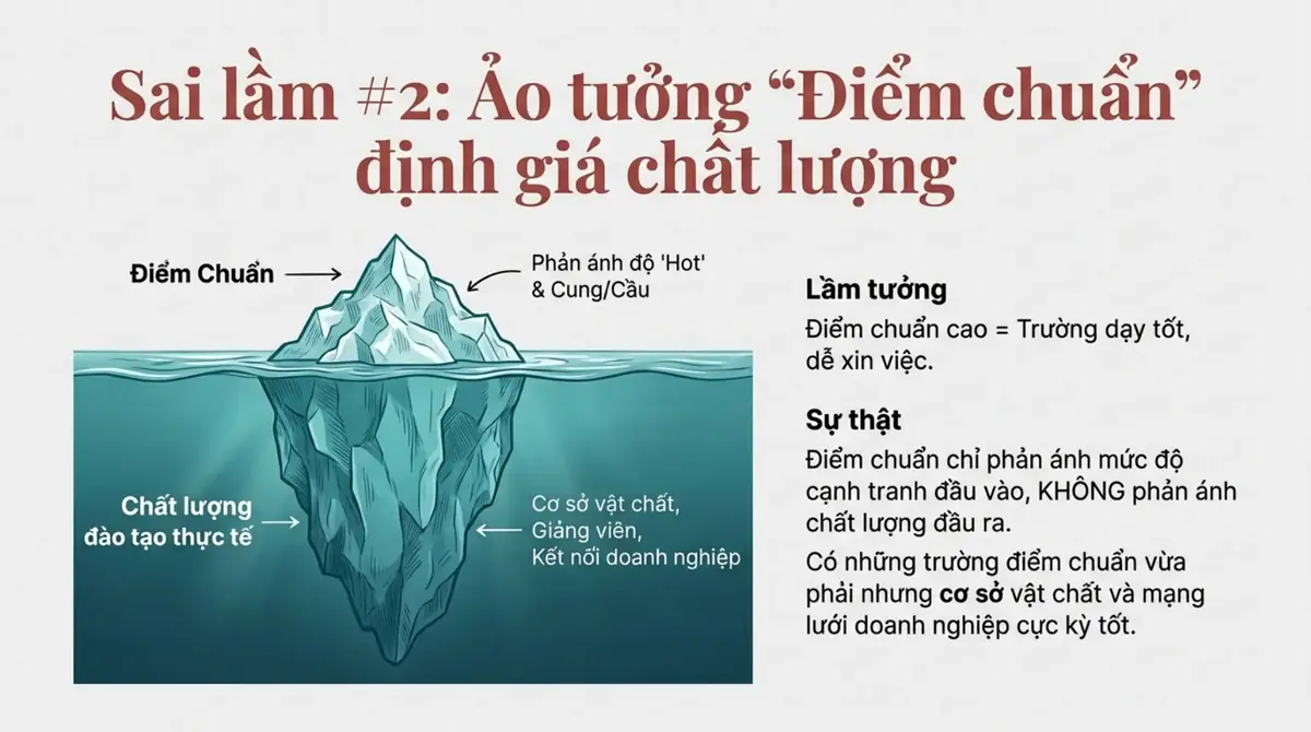Tảng băng: phần nổi là điểm chuẩn, phần chìm là chất lượng đào tạo, giảng viên, kết nối doanh nghiệp
