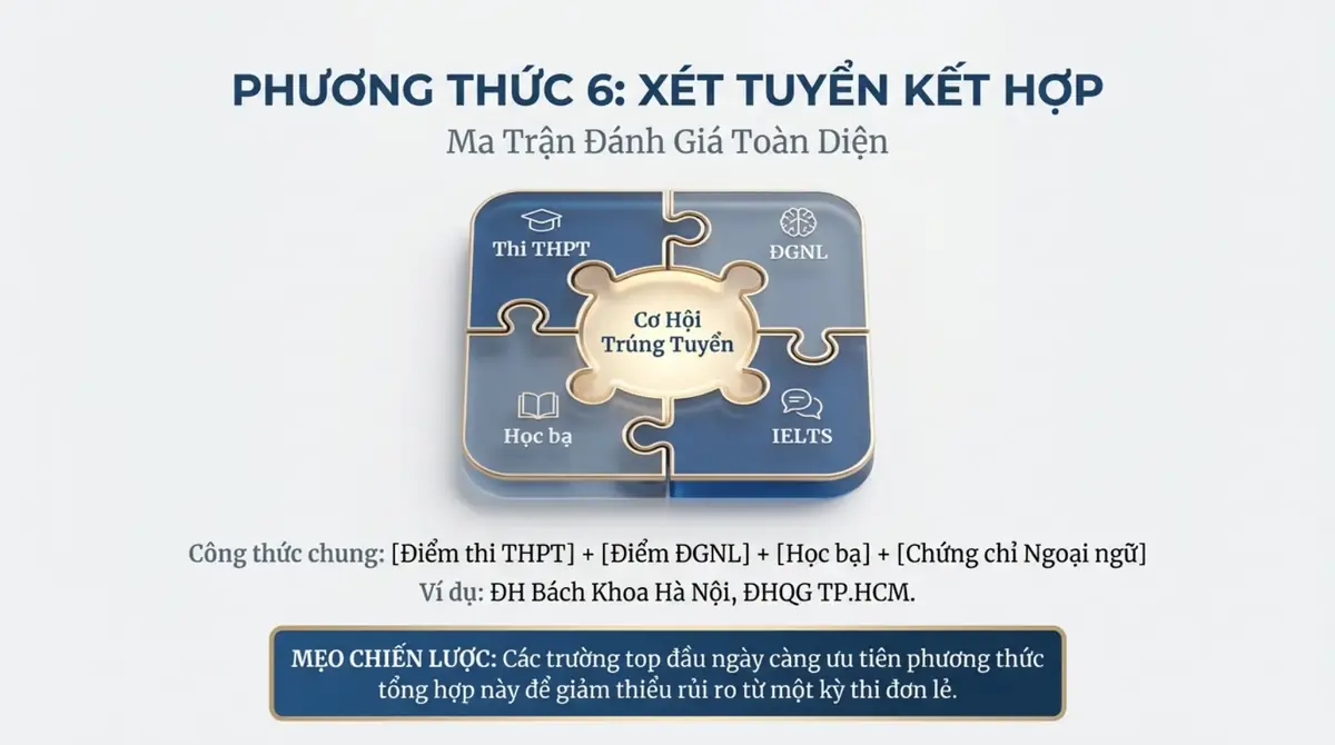 Bốn mảnh ghép: điểm thi THPT, điểm đánh giá năng lực, học bạ, IELTS tạo thành cơ hội trúng tuyển