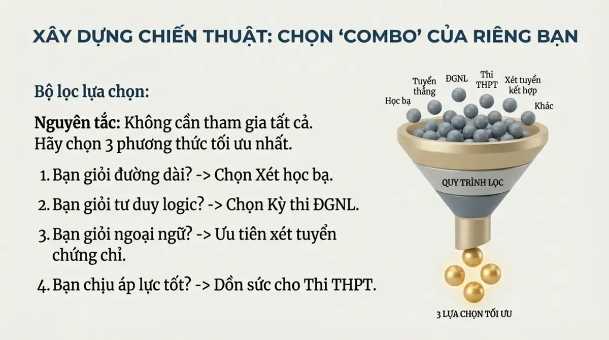 Phễu lọc các phương thức xét tuyển để chọn ra ba lựa chọn phù hợp nhất