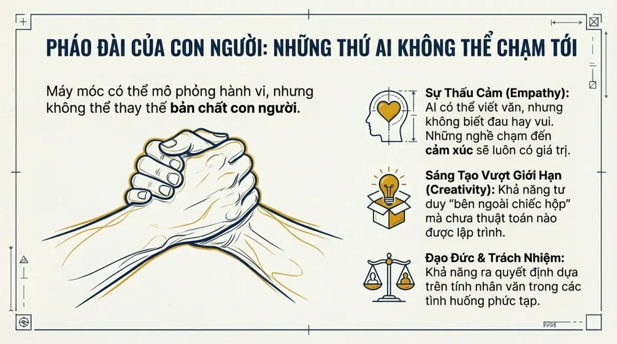 Hai bàn tay nắm chặt và ba thứ AI khó chạm tới: thấu cảm, sáng tạo, đạo đức và trách nhiệm