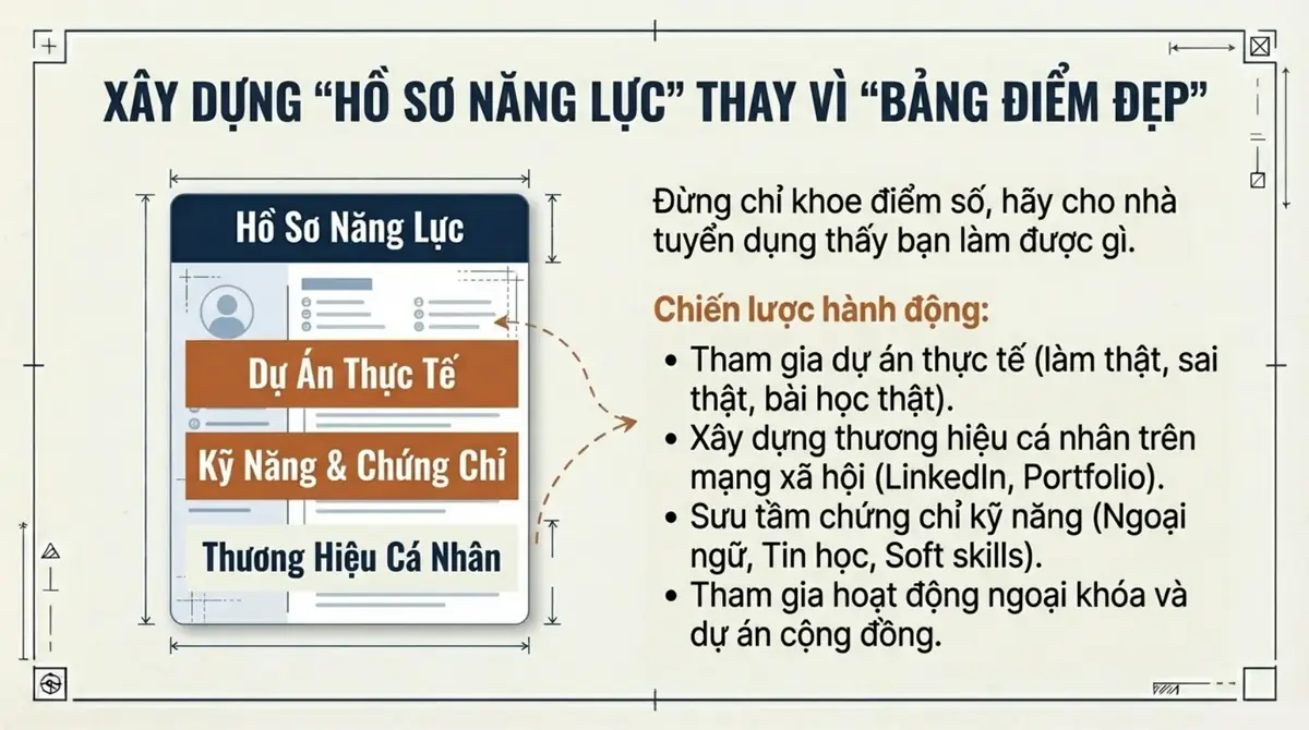 Mẫu hồ sơ năng lực gồm dự án thực tế, kỹ năng, chứng chỉ và thương hiệu cá nhân