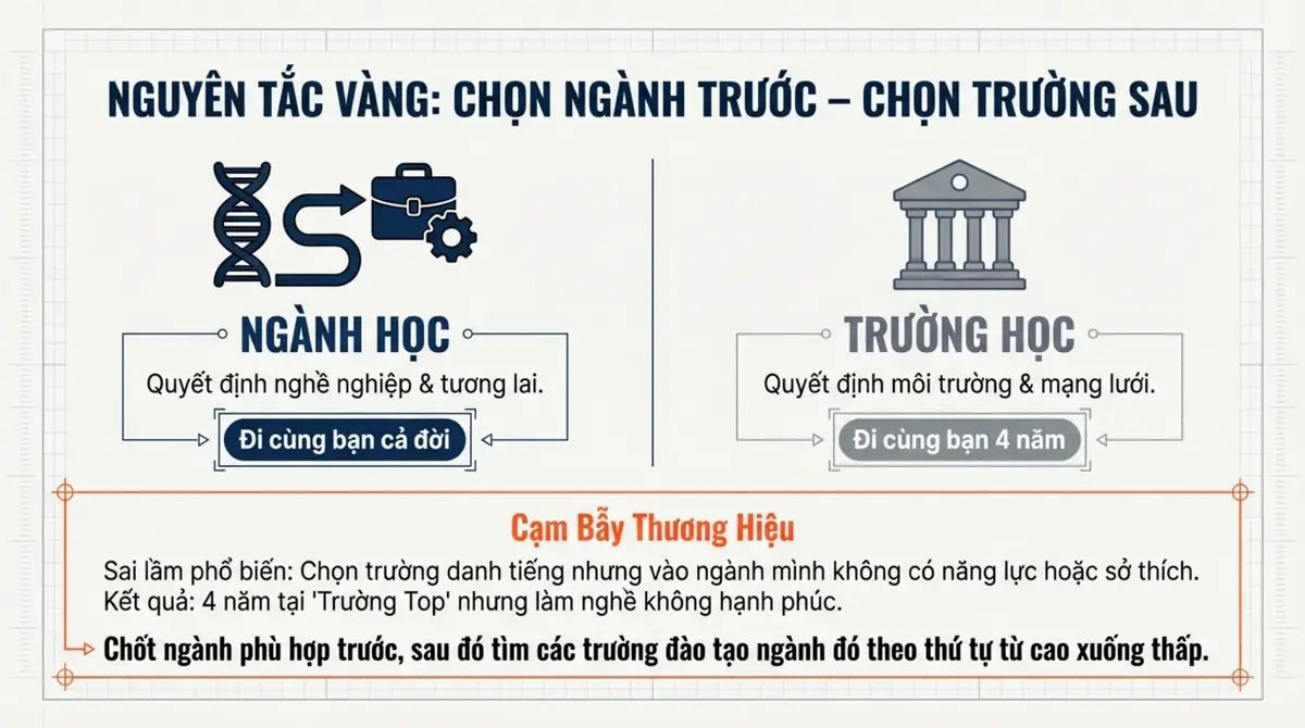 So sánh ngành học đi cùng cả đời với trường học đi cùng bốn năm, kèm cảnh báo cạm bẫy thương hiệu